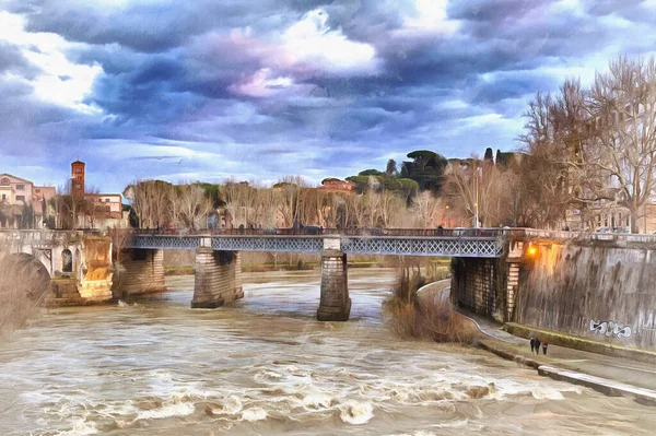 Beautiful view on Ponte Palatino bridge colorful painting looks like picture — Stock Photo, Image