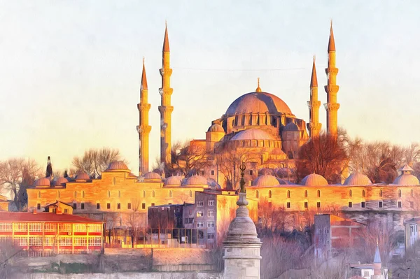 Bela vista sobre Suleymaniye Mesquita pintura colorida parece imagem — Fotografia de Stock