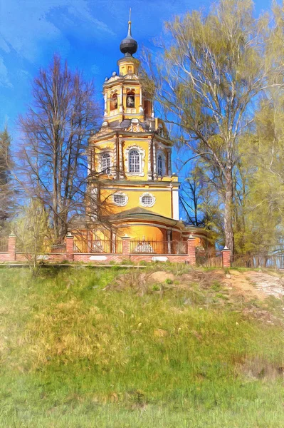Beautiful russian ancient cathedral colorful painting looks like picture — Stock Photo, Image