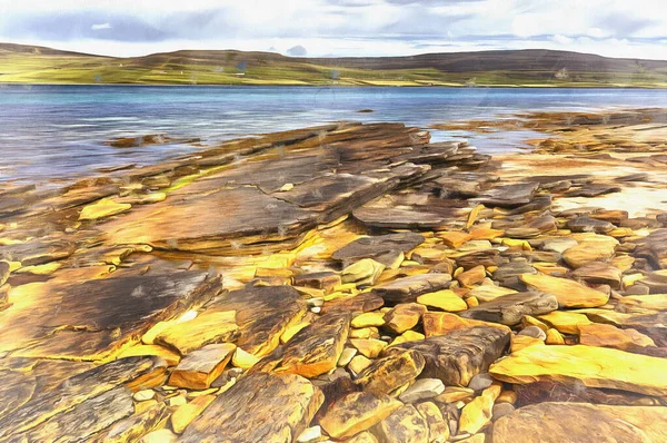 Costa del mar cerca de Broch of Gurness pintura colorida —  Fotos de Stock