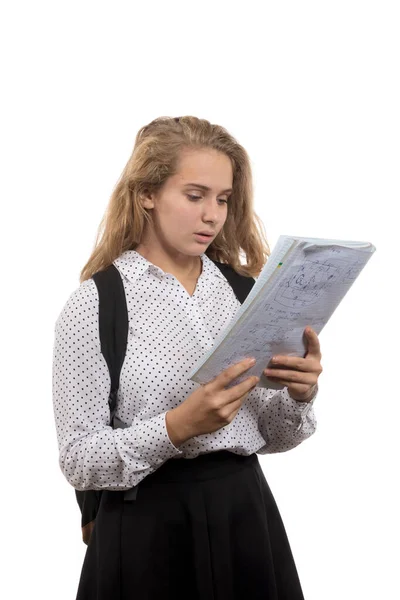 Jong mooi langharig college meisje met papieren — Stockfoto