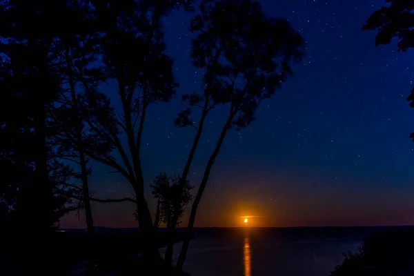Beautiful night scene with moonshine over water — Stock Photo, Image
