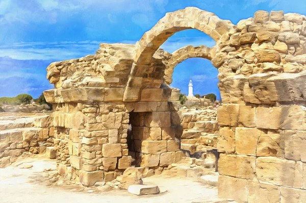 Melihat pada kuno arsitektur reruntuhan berwarna-warni lukisan terlihat seperti gambar — Stok Foto