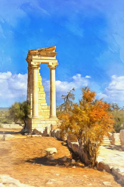 Vista sobre ruinas de arquitectura antigua pintura colorida se parece a la imagen — Foto de Stock