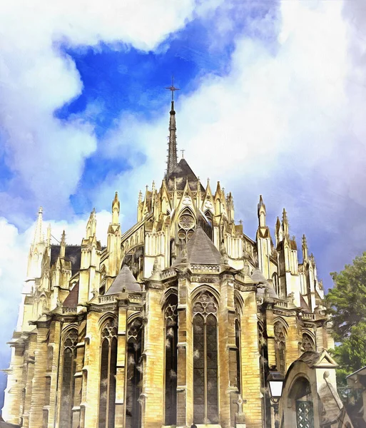 Hermosa vista de la Catedral de Nuestra Señora de Amiens pintura colorida se parece a la imagen —  Fotos de Stock