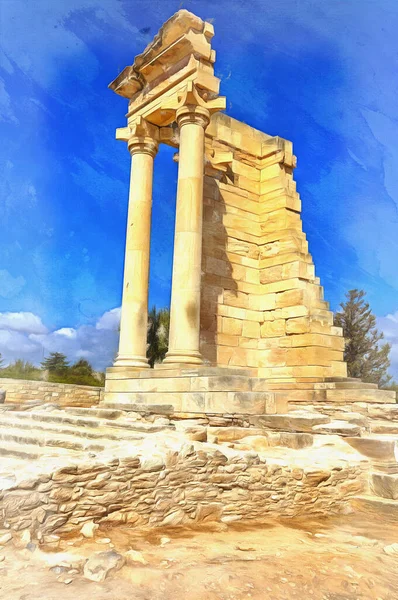 View on ancient architechture ruins colorful painting looks like picture — Stock Photo, Image