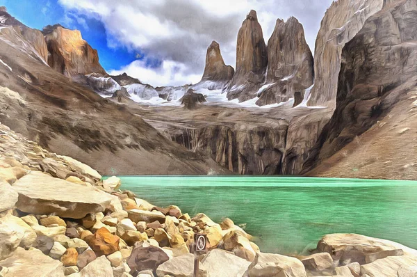Τοπίο ορεινό τοπίο πολύχρωμη ζωγραφική, Παταγονία, Χιλή. — Φωτογραφία Αρχείου