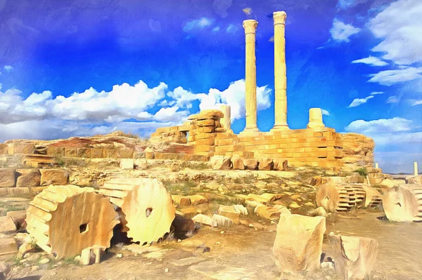 Antigua ciudad romana, Argelia, pintura colorida parece imagen — Foto de Stock