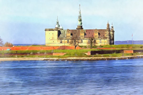 Palacio de Kronborg Aldeas Castillo de Elsinore pintura colorida — Foto de Stock