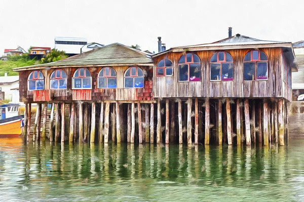 Hagyományos ház halom színes festmény úgy néz ki, mint egy kép — Stock Fotó