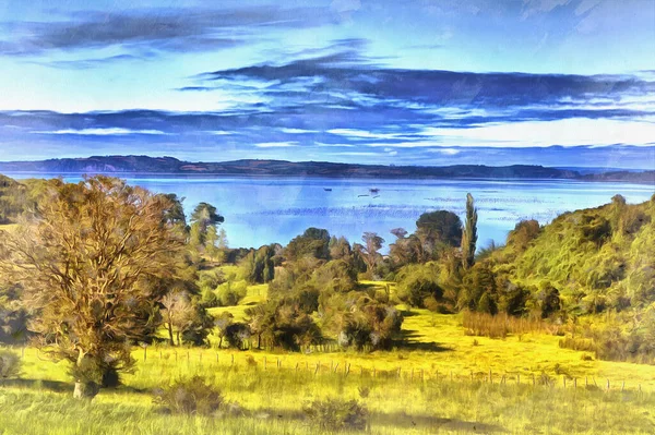 Mar de Chiloe costa pintura colorida — Fotografia de Stock