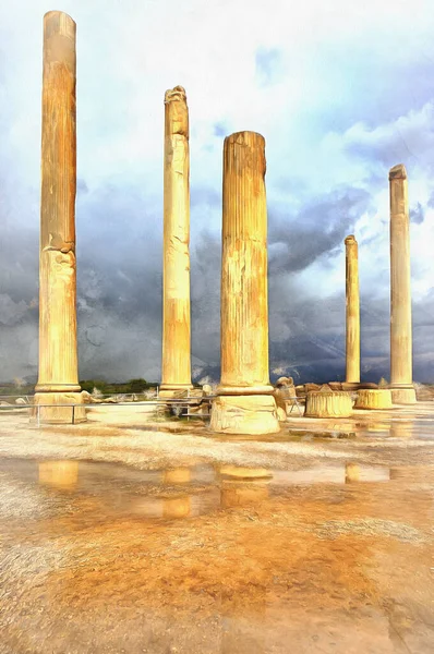 Antiguas ruinas del Palacio de los reyes de Akhemenid pintura colorida se parece a la imagen — Foto de Stock