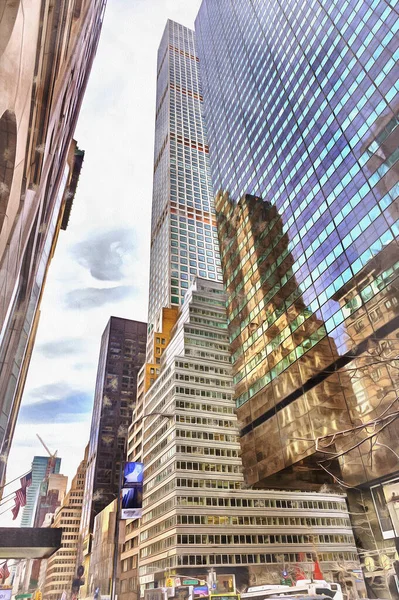 Zicht op schrammen in New York City kleurrijk schilderij — Stockfoto