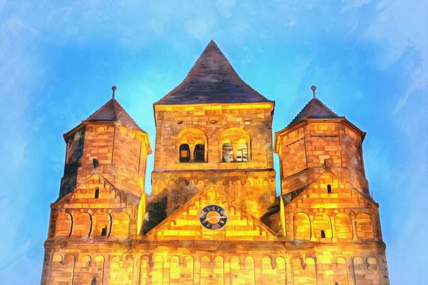Blick auf alte Kirche buntes Gemälde sieht aus wie Bild — Stockfoto