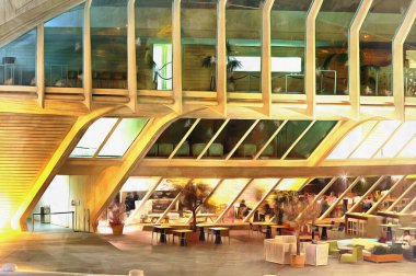 Güzel modern mimari gece görüşü renkli resim gibi görünüyor.