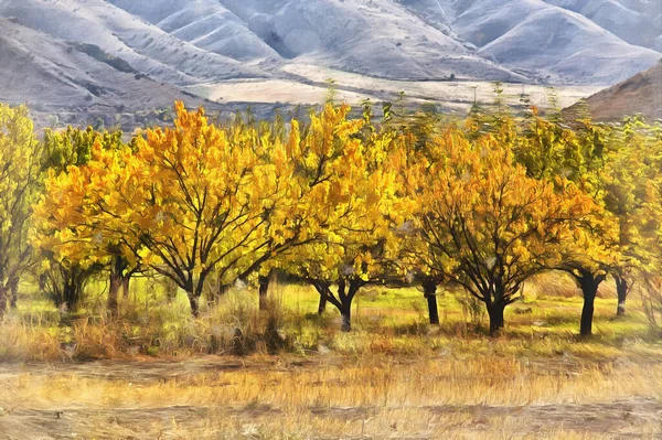 Fák Ararat völgyben Szardarapat színes festmény — Stock Fotó