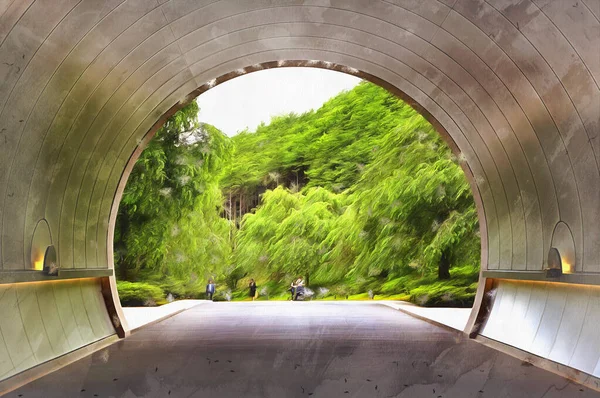 Vie van tunnel kleurrijke schilderij ziet eruit als foto. — Stockfoto