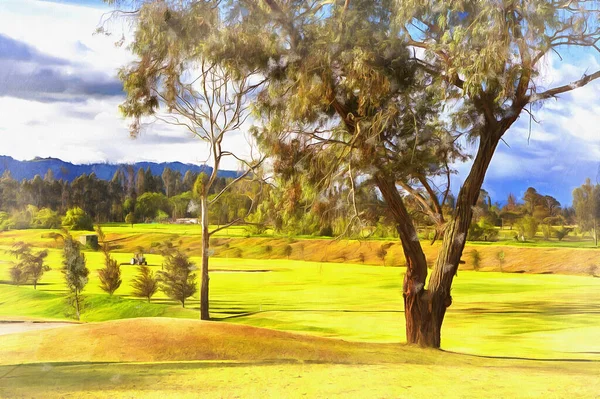Golf field colorful painting looks like picture. — Stock Photo, Image