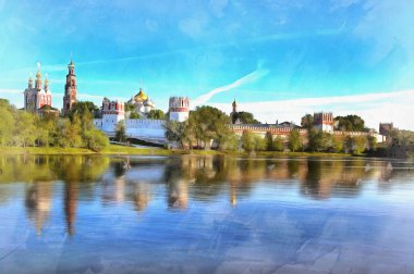 Novodevichy Manastır renkli resim gibi görünüyor