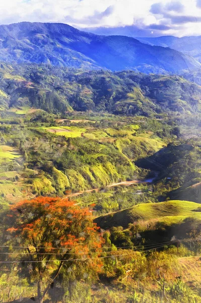 Hermoso paisaje con montañas pintura colorida — Foto de Stock