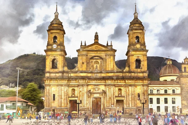 Güzel katedral manzarası renkli resim gibi görünüyor. — Stok fotoğraf