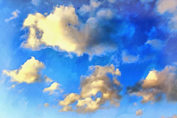 Blue sky with clouds colorful painting looks like picture. — Stock Photo, Image