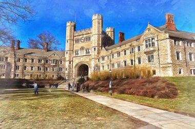 Blair Hall, Mathey College, Princeton Üniversitesi renkli resim gibi görünüyor.