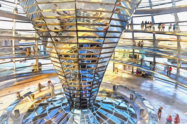 Gass dome of Reichstag building interior colorful painting looks like picture — Stock Photo, Image