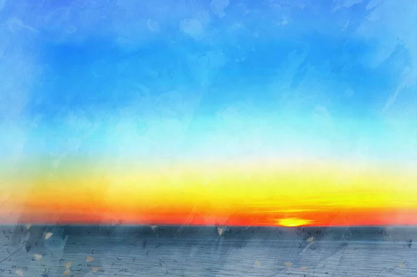 Beautiful sea sunset colorful painting looks like picture. — Stock Photo, Image