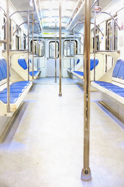 Вид на интерьер поезда метро красочная картина выглядит как картина.