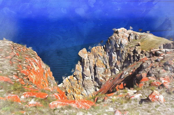 Färgglad målning av ön Olkhon — Stockfoto