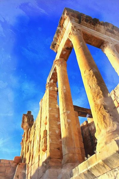Ruinas del templo antiguo pintura colorida se parece a la imagen, Sbeitla, Túnez. — Foto de Stock