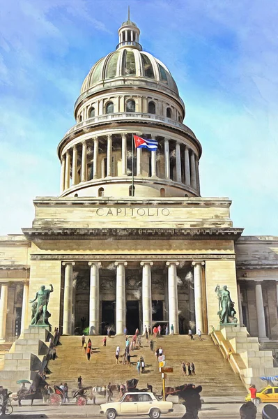 Vista sobre Capitolio Nacional pintura colorida parece imagem — Fotografia de Stock