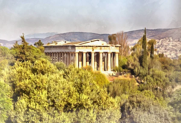Templo de Hefesto pintura colorida se parece a la imagen, Atenas, Grecia. — Foto de Stock