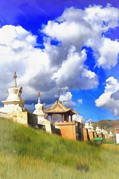 La pintura colorida del monasterio budista se parece a la imagen, Jorín, Mongolia. —  Fotos de Stock