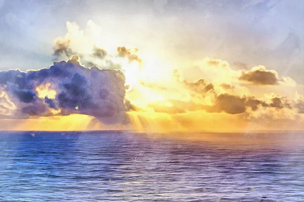 Kolorowy zachód słońca nad malarstwem oceanicznym wygląda jak obraz. — Zdjęcie stockowe