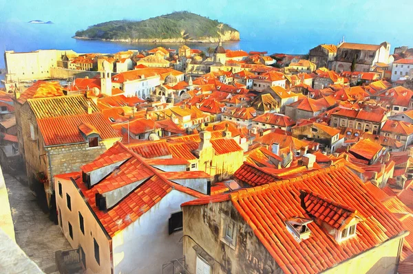 OLd town view färgglada målning ser ut som bild, Dubrovnik, Kroatien. — Stockfoto