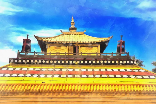 位于蒙古乌兰巴托的甘丹寺彩绘看起来像一幅画. — 图库照片