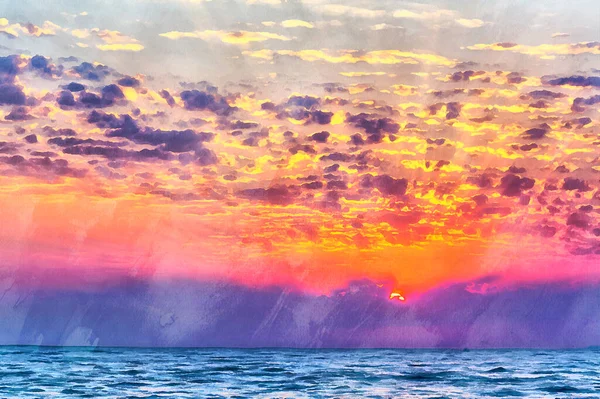 Colorful sunset over the sea with golden sky — Stock Photo, Image