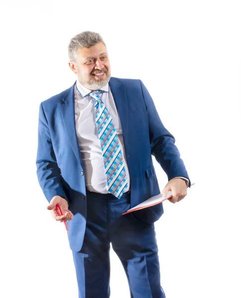 Business trainer ritratto emotivo su sfondo bianco — Foto Stock