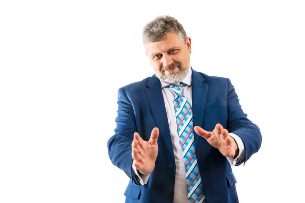 Business Trainer emotionales Porträt auf weißem Hintergrund — Stockfoto