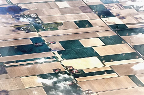 Flygfoto över Amsterdam område från plan färgglada målning ser ut som bild, Nederländerna. — Stockfoto