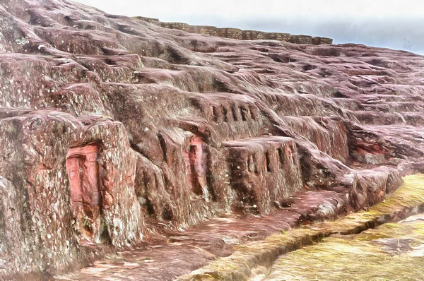 El Fuerte de Samaipata arkeologiska platsen färgglada målning ser ut som bild, Bolivia. — Stockfoto