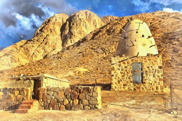 Traditionell hus färgglada målning ser ut som bild, Saint Catherine Area, Sinai, Egypten. — Stockfoto