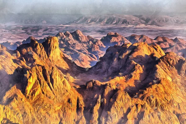 Landschap berglandschap aquarelle schilderij lijkt op een foto, Mount Sinai, Egypte. — Stockfoto