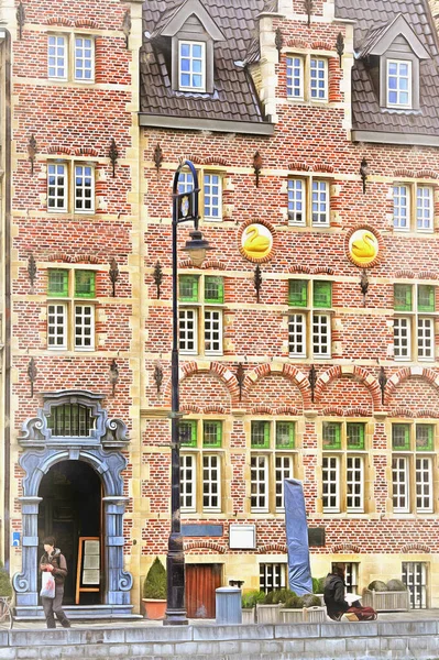 Oud huis kleurrijk schilderij lijkt op foto, Gent, België. — Stockfoto