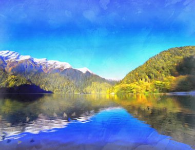 Ritsa Gölü ile güzel bir dağ manzarası Kafkasya dağlarına benziyor..