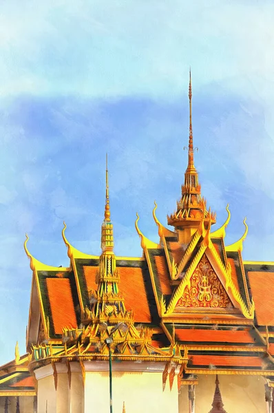 金边皇家宫殿的彩绘看起来像一幅画，柬埔寨. — 图库照片