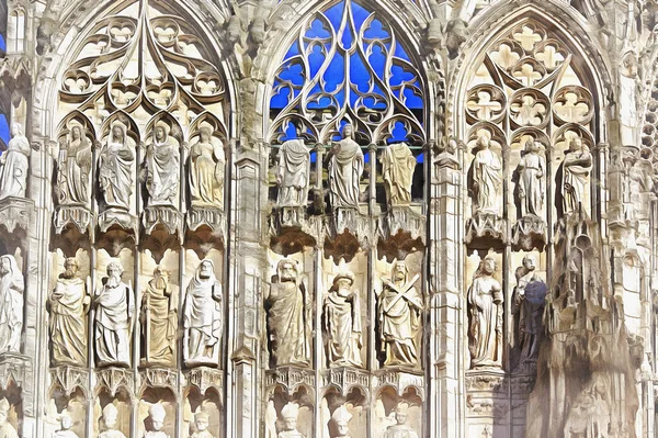 Catedral de Rouen pintura colorida se parece a la imagen, Francia. —  Fotos de Stock