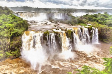 Iguazu Şelalesi renkli resim gibi görünüyor, Brezilya